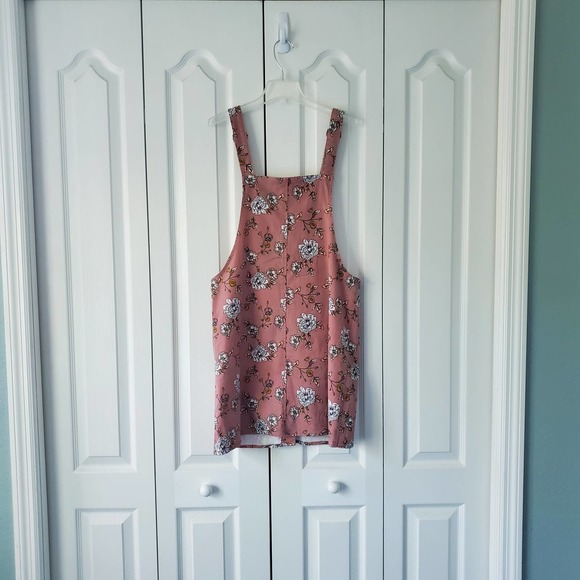 Tinseltown Dusty Rose Floral Print Vintage Style Button Front Overall Mini Dress - Picture 7 of 11